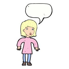 cartoon cautious woman with speech bubble N12
