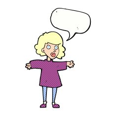 cartoon nervous woman with speech bubble N34