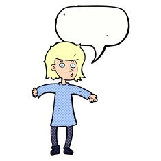 cartoon nervous woman with speech bubble N35