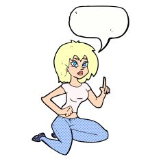 cartoon sitting woman with idea speech bubble N12