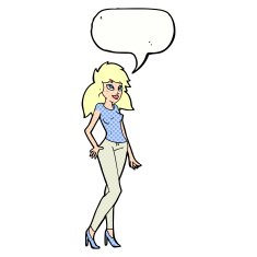 cartoon pretty woman with speech bubble N318