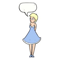 cartoon pretty woman in dress with speech bubble N56