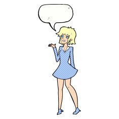 cartoon pretty woman in dress with speech bubble N57