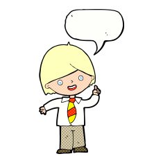 cartoon school boy answering question with speech bubble N59