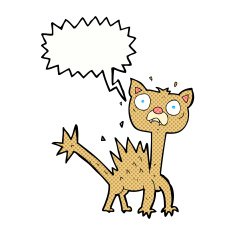 cartoon scared cat with speech bubble N12