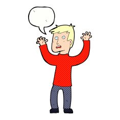 cartoon terrified man with speech bubble N254