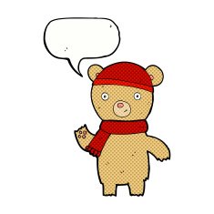 cartoon waving teddy bear with speech bubble N51