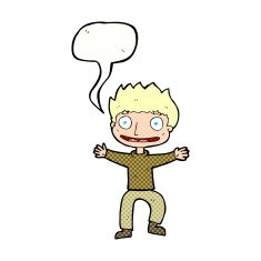 cartoon grinning boy with speech bubble N12