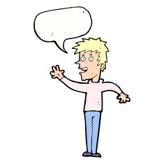 cartoon happy boy waving with speech bubble N24