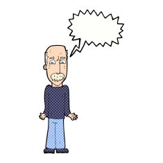 cartoon dad shrugging shoulders with speech bubble N12