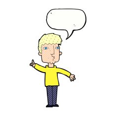 cartoon man raising point with speech bubble N8