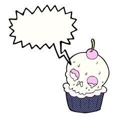 cartoon halloween cup cake with speech bubble N12