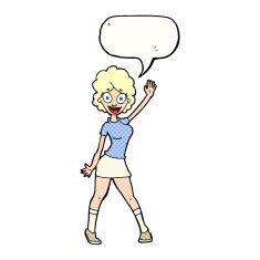 cartoon woman dancing with speech bubble N33
