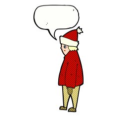 cartoon person in winter clothes with speech bubble N12