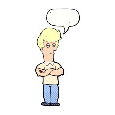 cartoon man with folded arms speech bubble N33