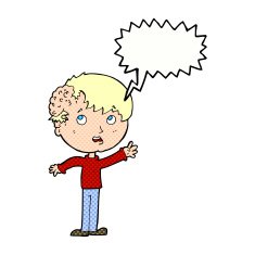 cartoon boy with growth on head speech bubble N46