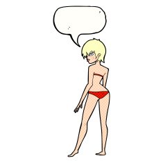 cartoon woman in bikini with speech bubble N58