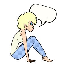 cartoon woman sitting with speech bubble N23