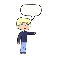 cartoon boy pointing with speech bubble N35