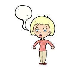cartoon woman shrugging shoulders with speech bubble N580