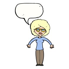 cartoon woman shrugging shoulders with speech bubble N581