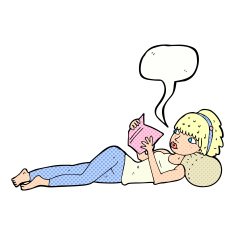 cartoon pretty woman reading book with speech bubble N12