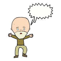 cartoon panicking old man with speech bubble N11