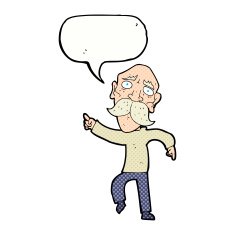 cartoon sad old man pointing with speech bubble N12