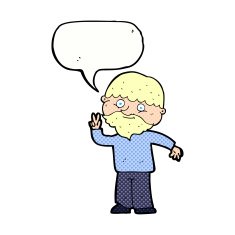 cartoon man giving peace sign with speech bubble N68