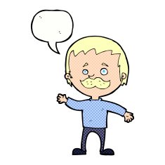 cartoon man with mustache waving speech bubble N35