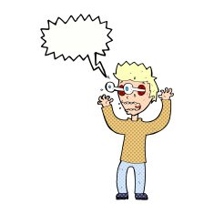 cartoon terrified man with speech bubble N257