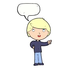 cartoon boy pointing with speech bubble N36
