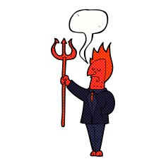 cartoon devil with pitchfork speech bubble N33
