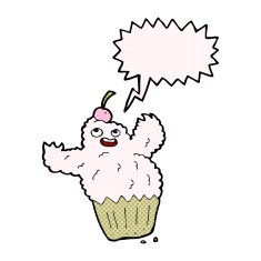cartoon cupcake monster with speech bubble N12