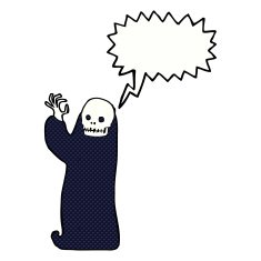 cartoon waving halloween ghoul with speech bubble N12