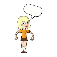 cartoon woman shrugging shoulders with speech bubble N582