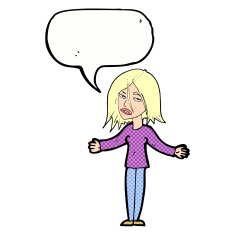 cartoon woman shrugging shoulders with speech bubble N583