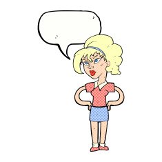 cartoon woman with hands on hips speech bubble N257