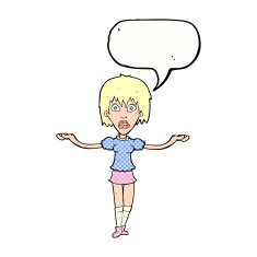 cartoon woman shrugging shoulders with speech bubble N584