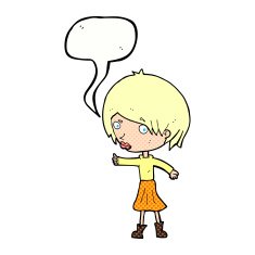 cartoon woman raising eyebrow with speech bubble N24