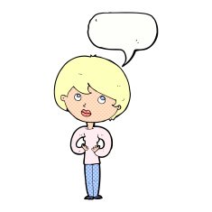 cartoon woman making Who Me? gesture with speech bubble N56
