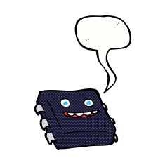 cartoon computer chip with speech bubble N7
