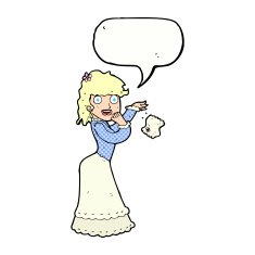 cartoon victorian woman dropping handkerchief with speech bubble N12