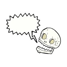 cartoon spooky skull with speech bubble N174