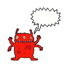 cartoon alien monster with speech bubble N12