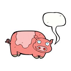 cartoon pig with speech bubble N23