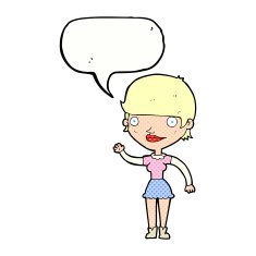 cartoon woman with idea speech bubble N293