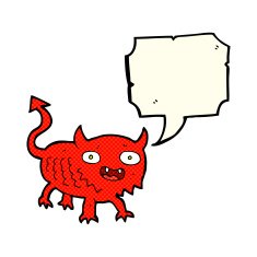 cartoon little demon with speech bubble N32