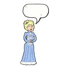 cartoon shocked victorian woman with speech bubble N12
