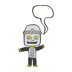 cartoon waving robot with speech bubble N27